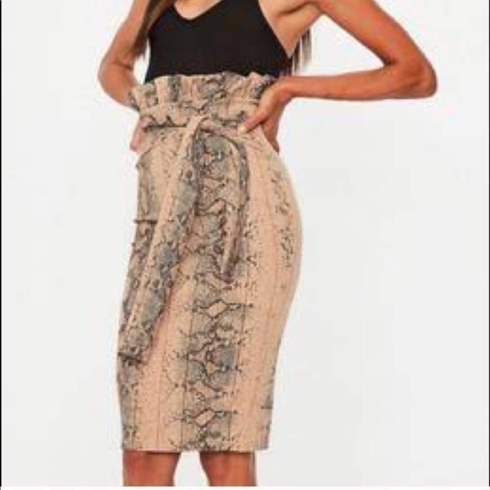 NWT Missguided snake print body hugging bodycon high waisted tie skirt
